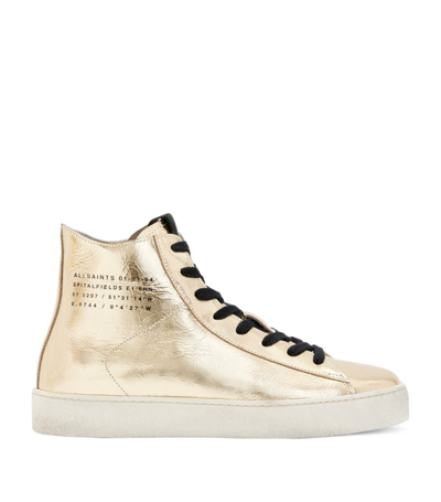 Allsaints Tana Metallic High Top Leather Trainers In Gold