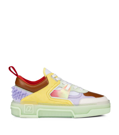 Christian Louboutin Astroloubi Studded Leather Low-top Trainers In Studio Green/lilac
