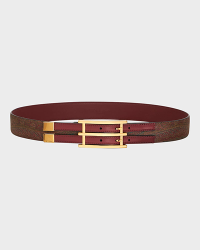 Etro Mixed-media Belt With Golden Hardware In 0300 Red