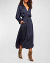 Ramy Brook Cecilia Satin Midi Shirtdress In Navy