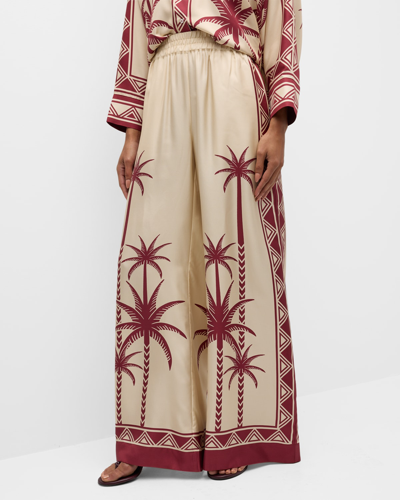 La Doublej Placed-print Wide-leg Silk Palazzo Trousers In Date Palms Placee Ivory