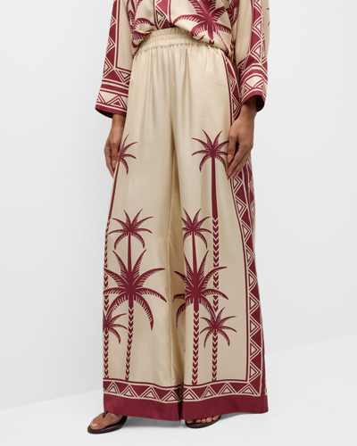 La Doublej Placed-print Wide-leg Silk Palazzo Pants In Open White