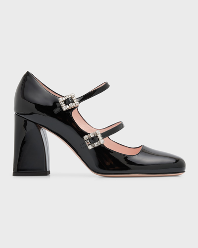 Roger Vivier Patent Dual Mary Jane Pumps In Nero