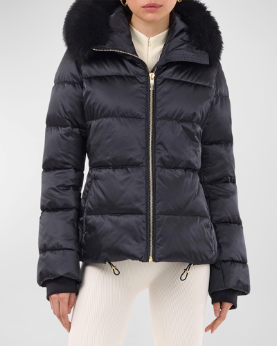 Gorski Apres-ski Down-filled Jacket With Detachable Toscana Lamb Shearling Hood Trim In Black