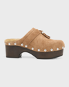 RAG & BONE JOHANNES SUEDE SHEARLING TASSEL CLOGS