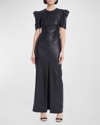 One33 Social Women's Toby Draped Shoulder Faux Leather Gown In Black
