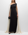 VALENTINO ASYMMETRIC-NECK CONTRAST CAPE GOWN