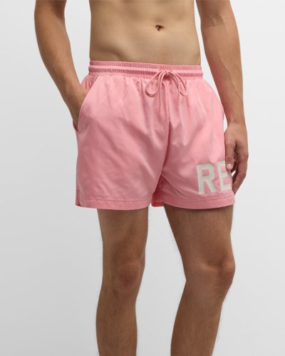 Represent Mens Flamingo Pink Brand-typography Quick-drying Swim Shorts
