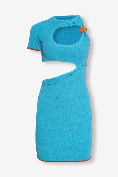 Jacquemus Blue Le Raphia 'le Robe Brilho' Minidress In Turquoise