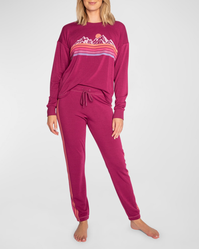 Pj Salvage Retro Rockies Stripe-print Pajama Set In Deep Raspberry