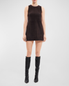 Theory High-twist Twill Layered Mini Shift Dress In Mink