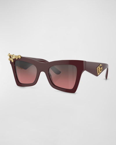 Dolce & Gabbana Filigree Dg Acetate Cat-eye Sunglasses In Pink Mir Gry