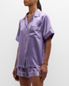 Neiman Marcus Short Silk Charmeuse Pajama Set In Purple Shimmer W