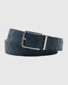 Bottega Veneta Men's Reversible Intrecciato Leather Belt In Deep Blue/pale