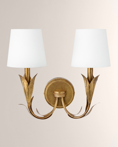 Regina Andrew River Reed Double Sconce Lamp In Gold