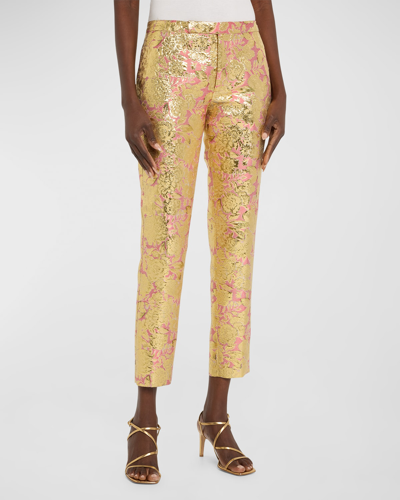 Libertine Cost Fan Tutte Brocade Narrow Trousers In Pink Metallic