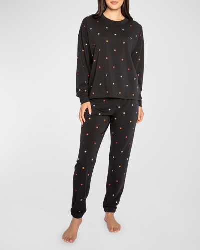 Pj Salvage Retro Rockies Star-embroidered Pajama Set In Black