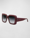 Celine Bold Three-dot Acetate Square Sunglasses In Shiny Bordeaux