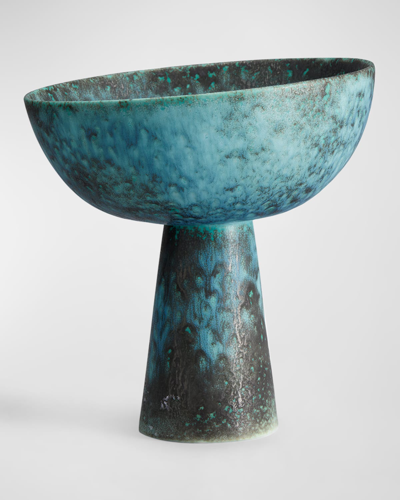 L'objet 8" Bronze Terra Bowl On Stand In Blue