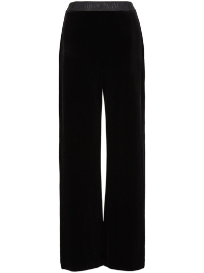 Emporio Armani Official Store Chenille Palazzo Trousers With Logo Tape In Black