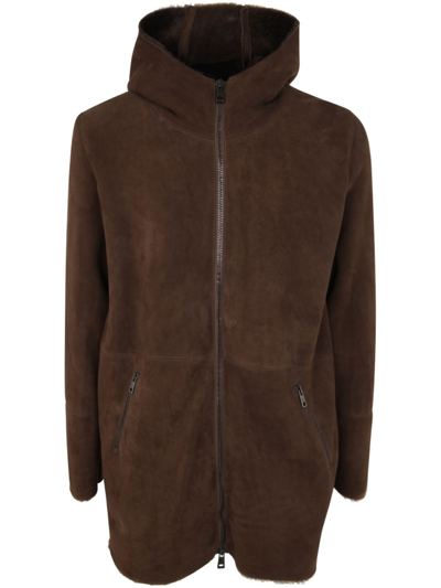 Giorgio Brato Sheepskin Long Coat With Hood Clothing In Brown