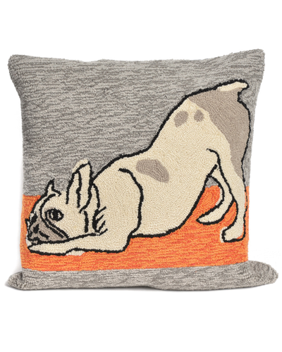 Liora Manne Frontporch Yoga Dogs Indoor/outdoor Pillow In Gray