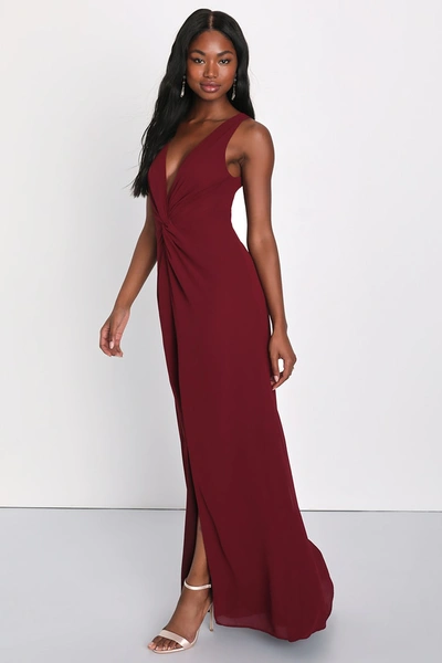 Lulus Endearing Elegance Burgundy Sleeveless Twist-front Maxi Dress