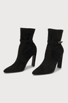 LULUS GISELLE BLACK SUEDE POINTED-TOE SOCK BOOTS