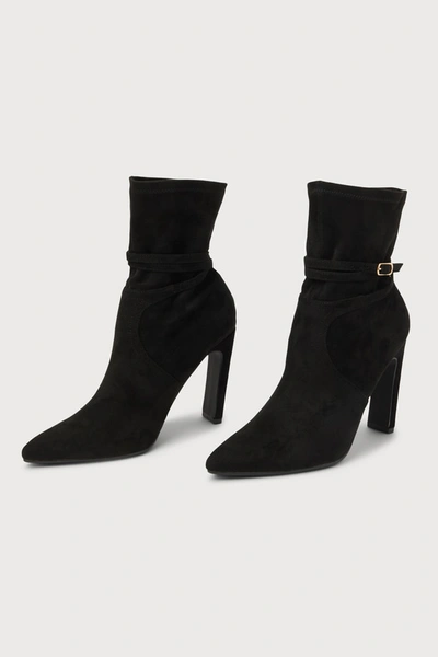 Lulus Giselle Black Suede Pointed-toe Sock High Heel Boots