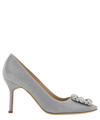 Manolo Blahnik Hangisi 70 Glitter Pump In Silver