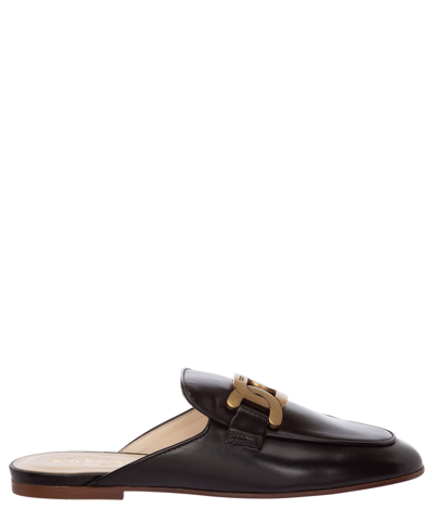 Tod's Leather Mules In Nero