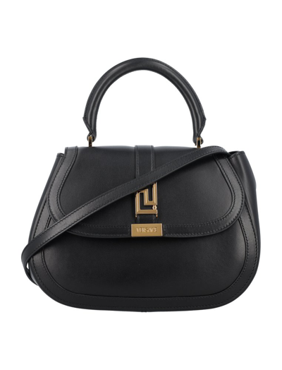 Versace Greca Goddess Medium Leather Top-handle Bag In Black