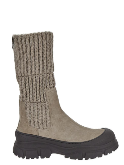 Brunello Cucinelli Knitted Ankle Boots In Beige
