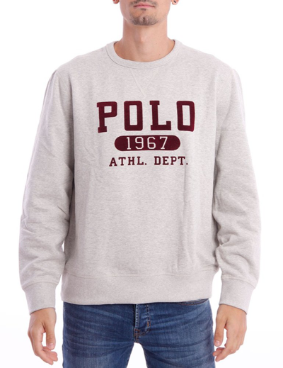Polo Ralph Lauren Logo Flocked Crewneck Sweatshirt In Grey