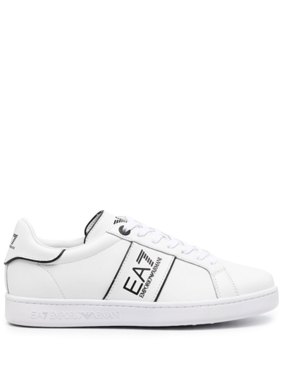 Ea7 Logo Leather Trainers In White