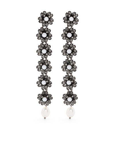 Roger Vivier Bouquet Pearl Pendant Earrings In Black