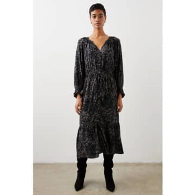 RAILS CECE DARK ABSTRACT PULL IN WAIST MIDI DRESS SIZE: XS, COL: DARK