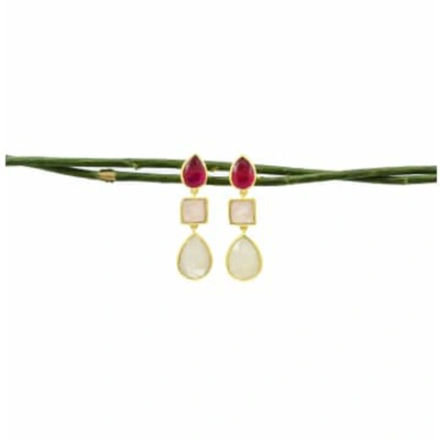 Schmuckoo Berlin Ophelia Earrings Gold In Rose Quartz, Pink Jade & Moonstone