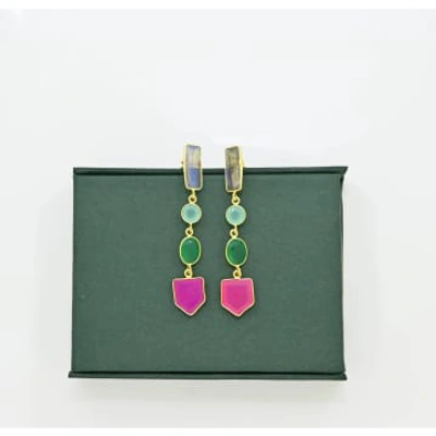 Schmuckoo Berlin Multicolour Earrings Gold In Pink Fuchsia, Chalcedony & Onyx