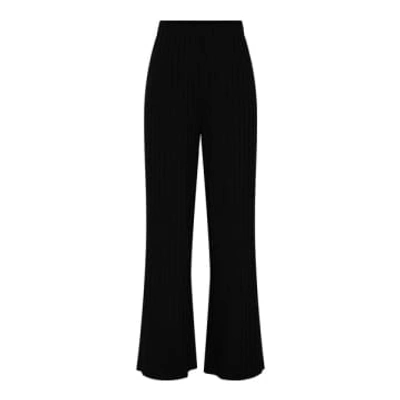 Pieces Wide Leg Ribbed Pants In Black