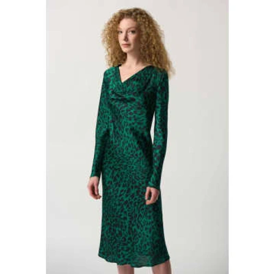 Joseph Ribkoff Animal Print Silky Bias Cut Dress In Green