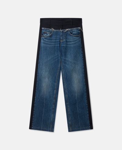 Stella Mccartney Twill Panelled Denim Wide Leg Jeans In Vintage Wash