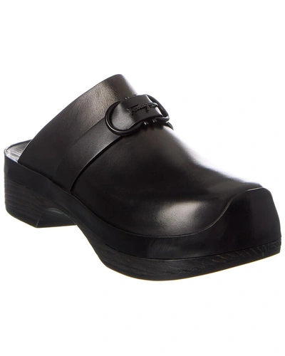 Ferragamo Gancini Ornament Clogs In Black