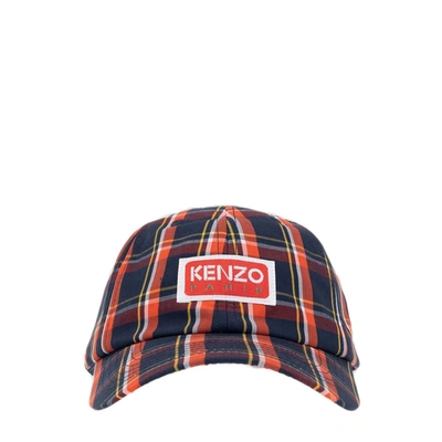 Kenzo Logo棉质格纹棒球帽 In Bleu Nuit