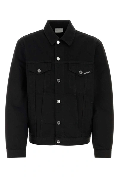 Vtmnts Logo-print Cotton Denim Jacket In Black