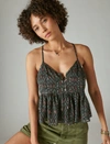 Lucky Brand Print Racerback Babydoll Tank In Black