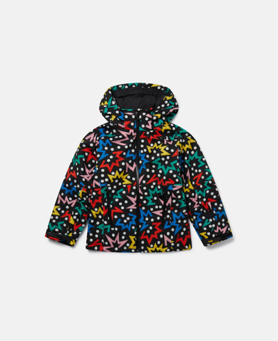 Stella Mccartney Starburst Print Hooded Puffer Coat In Black Multicolour