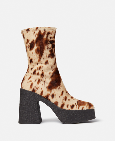 Stella Mccartney Skyla Appaloosa Print Velvet Chunky Platform Ankle Boots In Multicolour