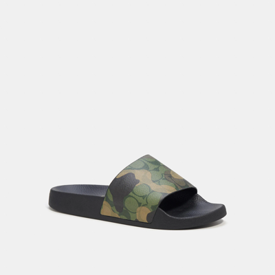 Coach Slide In Camo Print With Signature In Green