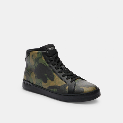 Coach Clip High Top Sneaker In Signature Canvas With Camo Print In Green
